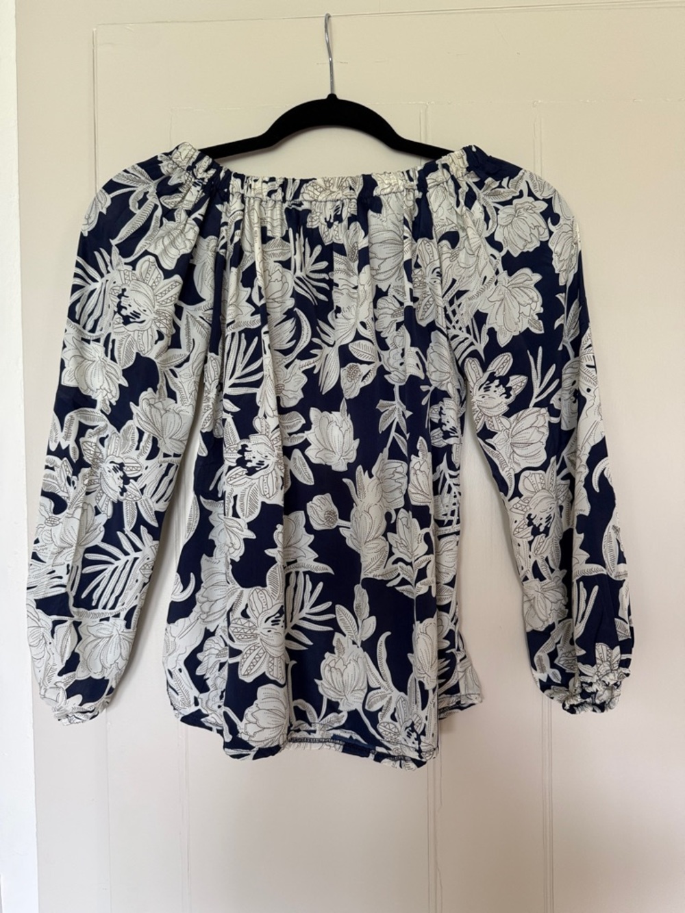 Women's Navy Floral Off-Shoulder Tunic Top